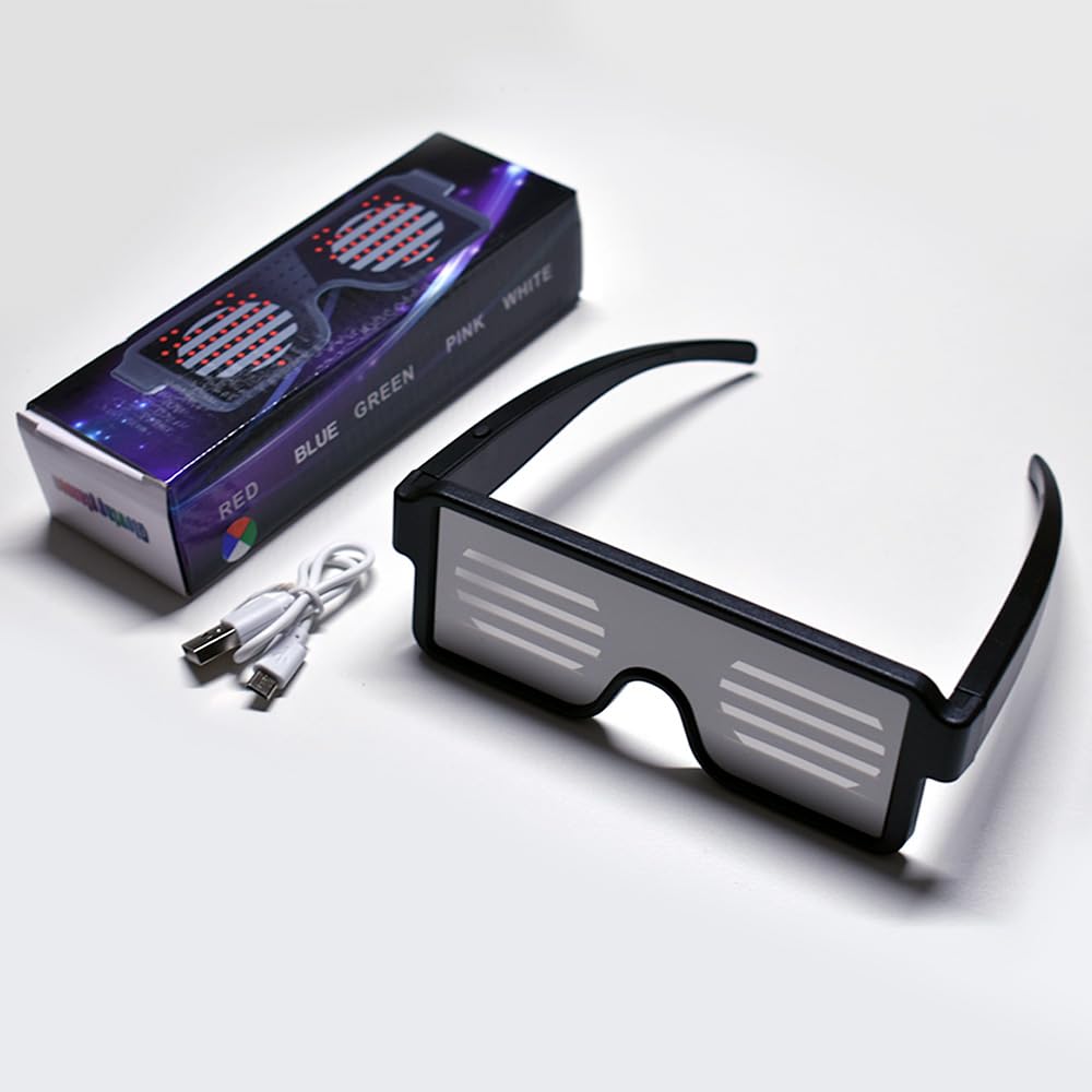 LED Glasses – Light Up Sunglasses for Raves & Parties, USB Rechargeable Neon Glow with 11 Flashing Modes (Multicolor)