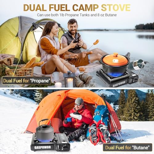 Propane or Butane Stove, Dual Fuel Propane Stove for Camping, 10,000 BTU Automatic Ignition Portable Camping Stove with Ca...