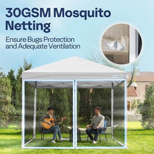 VIVOHOME 10x10ft Easy Pop-Up Canopy, Outdoor Screen Tent with Mosquito Netting, 2 Zipper Doors, and Roller Bag for Yard Ca...