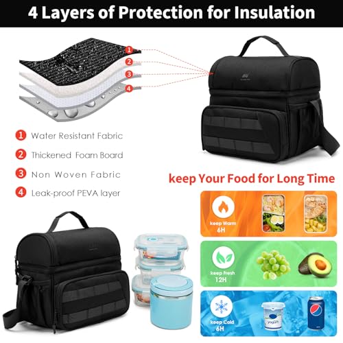NOL Natural Organic Lifestyle Two Compartment Lunch Cooler Bag for Men, Men's Insulated Lunch Bag, Leakproof Double Decker...