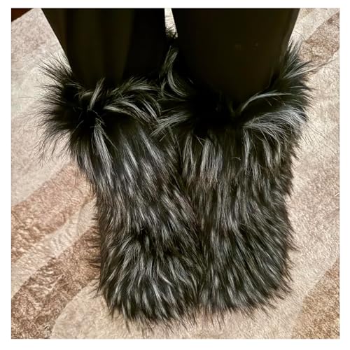 IXU Women's Faux Fur Boot Furry Fluffy Round Toe Suede Snow Winter Women Boots Comfy Plush Warm Short Outdoor Indoor Flat ...