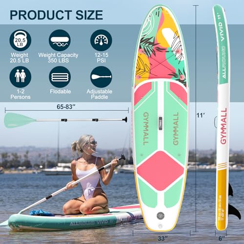 GYMMALL Paddle Board, Inflatable Stand Up SUP Paddle Boards for Adults & Youths of All Skill Levels, Wide & Non-Slip Deck ...