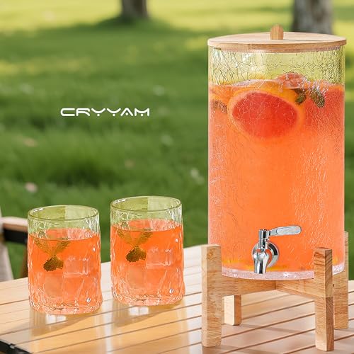 Cryyam 2 Gallon Glass Drink Dispenser with Stand, Beverage Dispenser with Wood Lid and Stainless Steel Spigot, Glass Water...