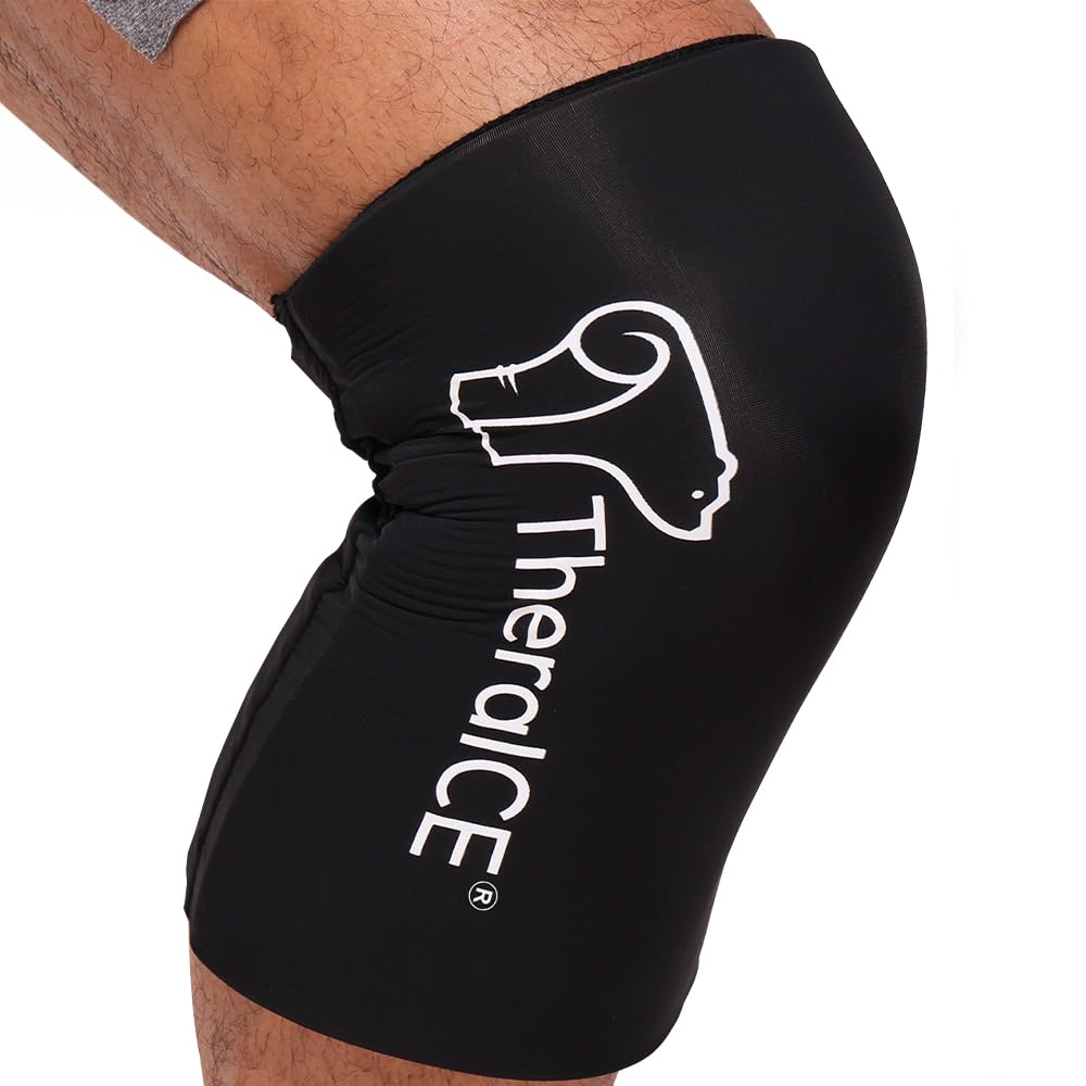 TheraICE Knee Ice Pack Wrap Compression Sleeve for Injuries, Reusable Gel Cold Packs Brace Also for Elbow, Ankle & Calf - Flexible Cold Wrap Recovery for Meniscus, ACL, MCL Pain Relief (L)