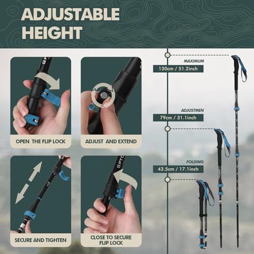 GPTCAMP Hiking Stick,1PC Trekking Pole Collapsible Hiking Pole,Lightweight Folding Adjustable Travel Walking Stick with EV...
