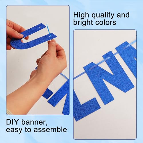 BEISHIDA 116 PCS A-Z Glitter Blue DIY Letter Banner Kit Make Your Own Banner，Including 111 Letters and Numbers 3 Rope and ...