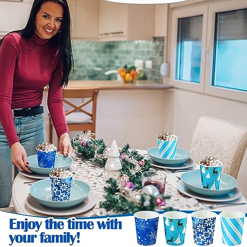 Jinei 200 Pcs Christmas Paper Cups 9 oz Paper Cup Snowflake Design Hot Beverage Cups Christmas Drinkware Party Supplies De...