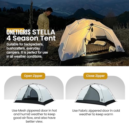 OneTigris Stella 4 Season Camping Tent Backpacking 2 Person Waterproof Lightweight Easy Setup Instant 3000mm Waterproof Ra...