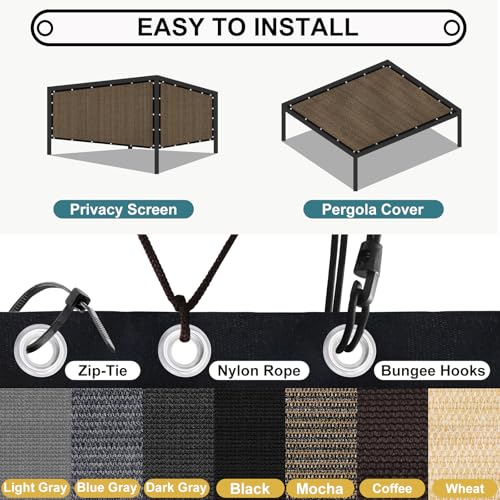 Shade&Beyond 90% Sun Shade Cloth with Grommets, 8' X 12' Pergola Shade Cover Canopy, Mesh Tarp Sun Screens for Patio, Outd...