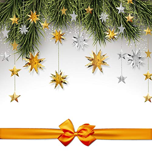 pinkblume Gold Party Decorations Star Garlands Streamer Gold 3D Stars Metallic Paper Hanging Bunting Banner for Birthday W...