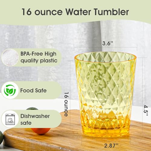 AKMQYM BPA-Free Plastic Tumblers 6 Pack (6x16oz) | Reusable Dishwasher Safe | Stackable Shatterproof Cups | Plastic Drinkw...