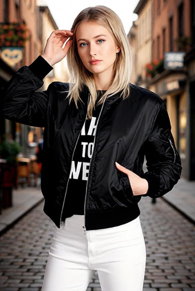 Women's Jacket Casual Coat Zip Up Spring Fall Clothes with Pockets Daily