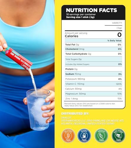 Dralot Juicy Splash 30 Packs Sugar Free Electrolytes Powder w/Natural Flavor, Liquid Daily IV Recharge+Tech. Mix 5 Electro...