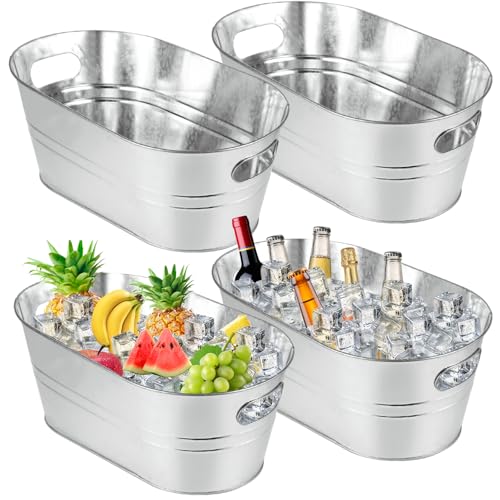 LOPYXBR 4 PCS Galvanized Bucket 3.4 Gallon Ice Buckets for Parties with Carry Handles Stainless Steel Beverage Tub for Par...