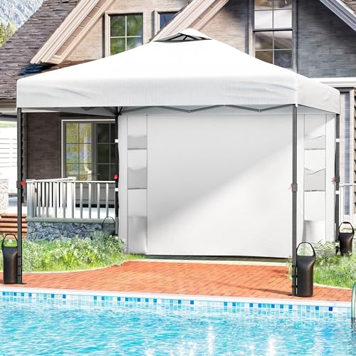 Tunbne 10'x10' Pop Up Canopy Tent with 1 Sidewall and 6 Pockets, One Push Setup, Instant Shade Tent with Vented Roof for B...