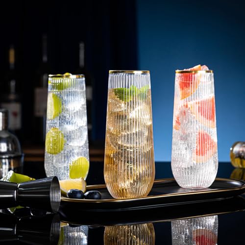 eventpartener 48 Pack Plastic Stemless Disposable Champagne Flutes, Unbreakable 9Oz Champagne Glasses, Origami Style Bulk ...