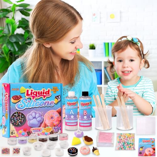 JOICEE Taba Squishy Kit, DIY Squishy Making Kit 18OZ 1:1 AB Liquid Silicone with 6 Molds for Make Your Own Super Soft Squi...