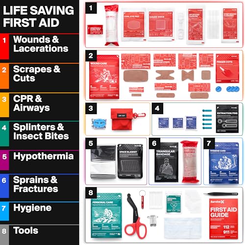 SurviveX Small First Aid Kit for Car, Travel & Home - Emergency Kit for Hiking, Camping, Backpacking and Outdoors - Includ...