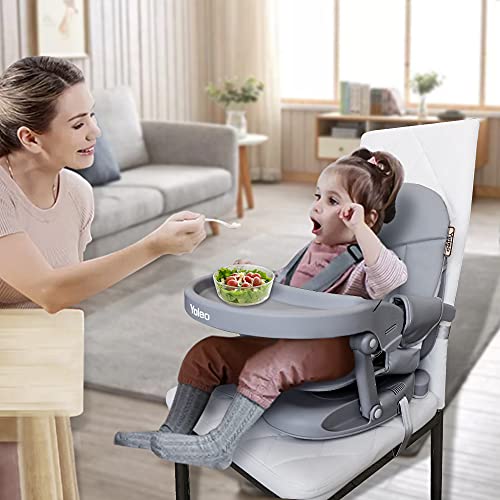 YOLEO Baby High Chair Booster Seat for Dining Table, Foldable High Chairs with Adjustable Heights, Travel Booster Seat wit...