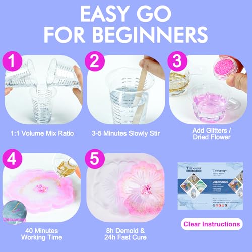 Teexpert Epoxy Resin Kit for Beginners, 32OZ Resin Kit with Silicone Molds, Complete Set with 24 Colors, Dried Flowers and...
