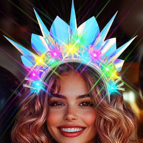 Zoestar Light Up Happy Birthday Headband Led Pearls Hair Bands Sparkly Birthday Crown Party Hair Accessories Women