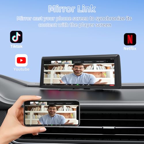 8.1" Wireless Carplay Screen for Car with 2K DVR & 1080P Backup Camera, Portable Touchscreen Car Stereo with Carplay & And...