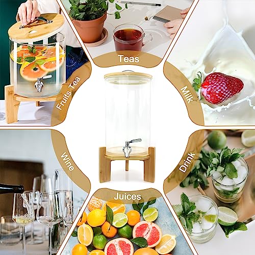 Glass Drink Dispenser with Stand,2.1 Gallons Wood Stand Cold Beverage Dispensers-Large Drink Dispensers For Parties,Bars,R...