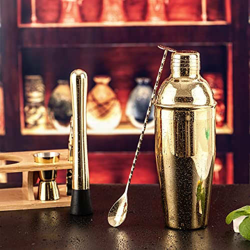 JNWINOG Shakers Bartending, 11Pcs-Cocktail Shaker Set Gold Drink Mixer with 25oz Martini Shaker,Muddler,Bar Spoon and More...