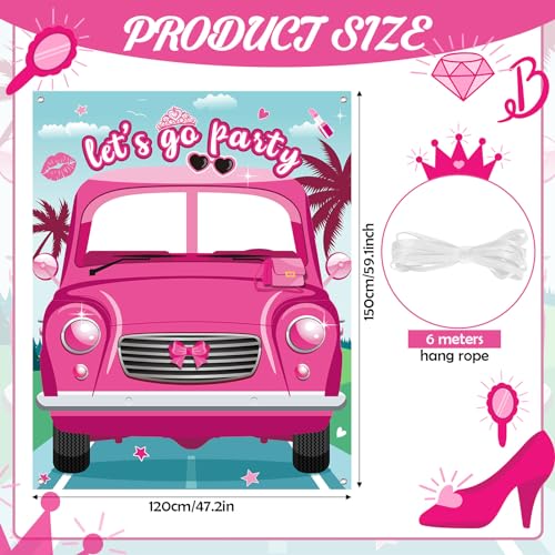 Blossom Sound Let's Go Party Photo Props - Pink Doll Photo Booth Props, Banner & Frame for Princess Birthday & Bachelorett...
