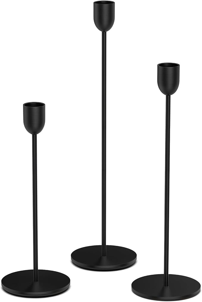 ChefBee Black Tall Candle Candlestick Holder, 3PCS Taper Pillar Candle Sticks Stand Holders Decor, Centerpiece Dining Tabl...
