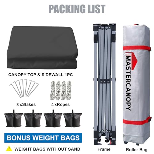 MASTERCANOPY Durable Pop-up Canopy Tent with 1 Sidewall (10'x10',Dark Gray)