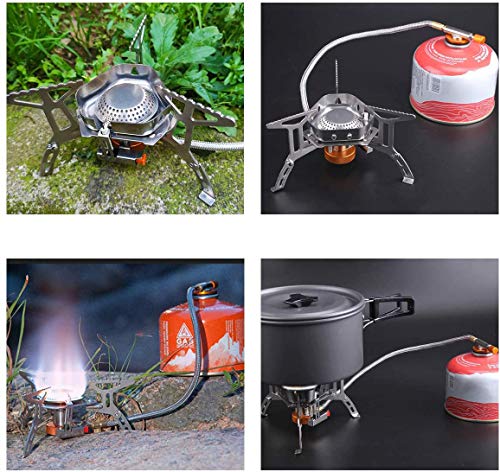 SVNVIOZ Camping Stove Windproof Backpacking Stove with Piezo Ignition, Plastic Storage Box, 2 Types Fuel Canister Adapter...