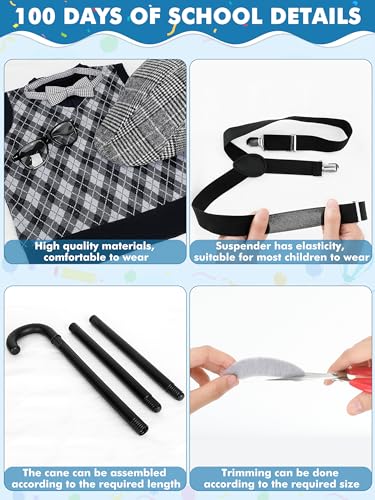 Luces 100th Days of School Costume, Boys Old Man Costume Vest Hat Accessories, Kids 100th Day of School Cosplay Outfit