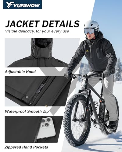 Yufawow Men Winter Jacket Work Coat Waterproof Windbreaker Heavy Softshell Heat Warm Thermal Insulated Ski Snow Snowboard