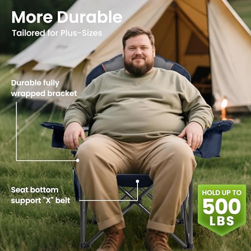 Foristrail Oversized Camping Chair Heavy Duty- Portable Folding Chair, Cup Holder & Waterproof Phone Case for Adults, Beac...