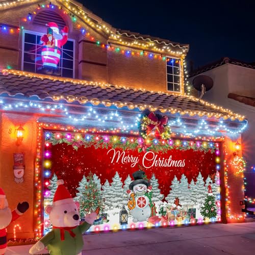 Ganeen 6.4x16 ft LED 2025 Christmas Garage Door Banner String Light Large Rustic Xmas Garage Door Decorations Xmas Banner ...