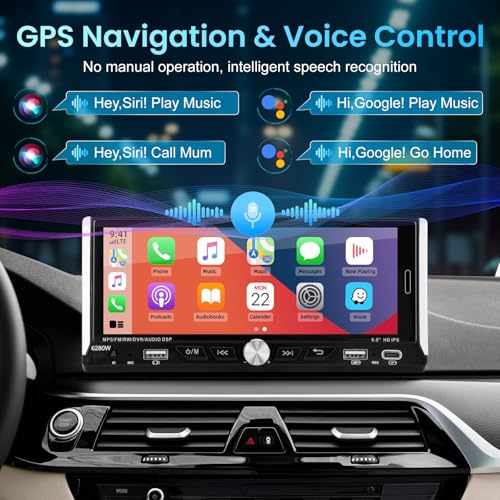 Single Din Car Stereo with Wireless Apple Carplay Android Auto, 6.9" IPS Touchscreen Car Stereo with Bluetooth 5.2 Handsfr...