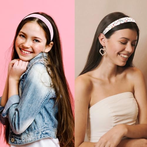 Wecoe 12pcs Headbands for Women Girls Summer Flower Floral Plain Checked Plaid Printed Headbands Hairbands Diy Costume Hai...