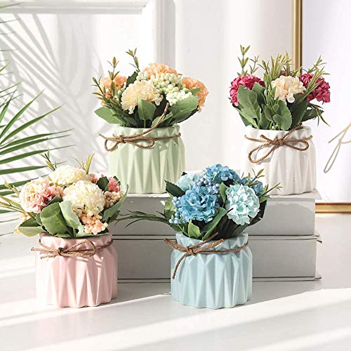 Artificial Flower Plants – Mini Fake Hydrangea Flowers in Pot for Home Decor Party Wedding Office Patio Table Desk Decorat...