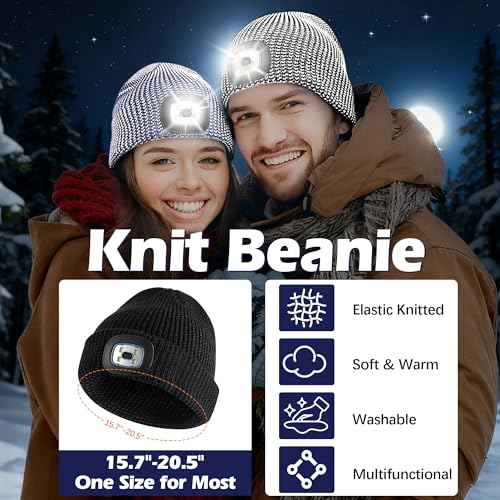 Babalet Beanie Hat with Light, Rechargeable LED Reflective Knitted Headlamp Caps, Warm Winter Gifts for Men Women
