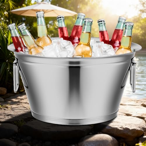 Maxdot Stainless Steel Beverage Tub 5 Gallon Champagne Buckets Insulated Ice Bucket for Parties with Double Hinged Handles...