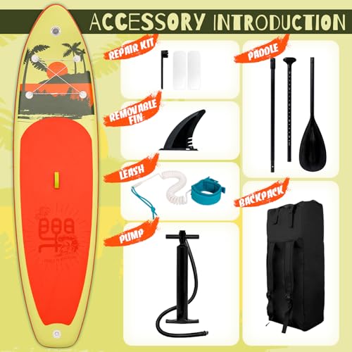 FunWater Inflatable Stand Up Paddle Board with Premium SUP Paddleboard Accessories, Anti-Slip EVA Deck, 11'/10'6'' Paddle ...