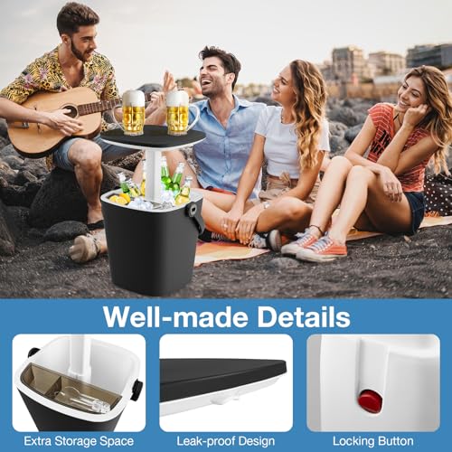Giantex Outdoor Side Table Cooler - 4 Gallon Portable Beer Wine Ice Bucket with Handle, Lift Top Lid, Bottle Opener, Patio...
