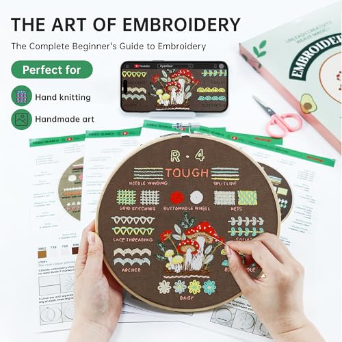 CYANFOUR Embroidery Kit for Beginners, 4 Stages to Learn 38 Stitches, with Step-by-Step Instructions and Clear Videos, Inc...