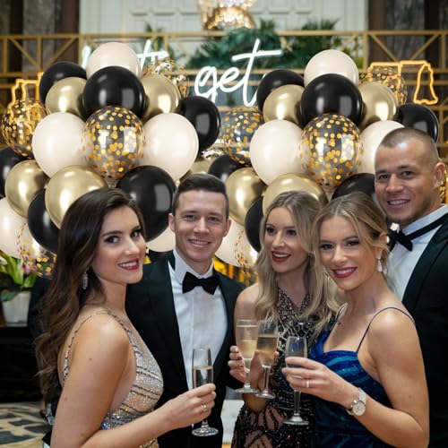 Black White Gold Balloons, 60pcs 12Inch Black Gold and White Sand Balloons,Metal Gold and Confetti Balloon for Graduation ...