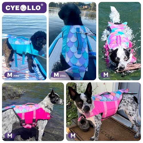 cyeollo Dog Life Jacket Mermaid Safety Dog Vest with Rescue Handle for Swimming Boating Dogs Life Jacket for Small Dogs