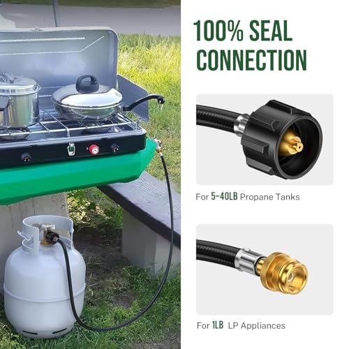 Alloxity 4 Feet Propane Hose Adapter 1lb to 20lb，Propane Adapter 20lb to 1lb Converter, Propane Tank Adapter Hose 20 lb to...