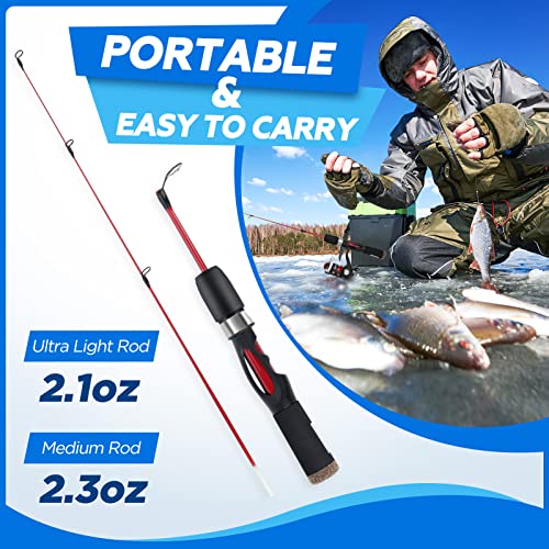 PLUSINNO Ultralight Ice Fishing Rod and Reel Combo, 25”/26”/27”/28” Sensitive Ice Fishing Pole Ice Fishing Gear for Walley...
