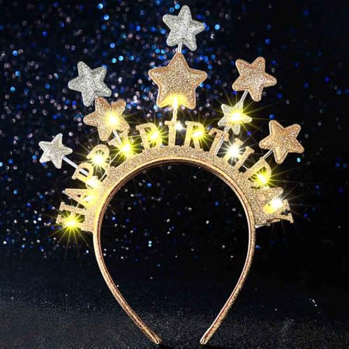 Uranian Light Up Happy Birthday Headbands LED Glitter Star Halo Crown Glowing Birthday Hairbands Party Hair Accessories fo...