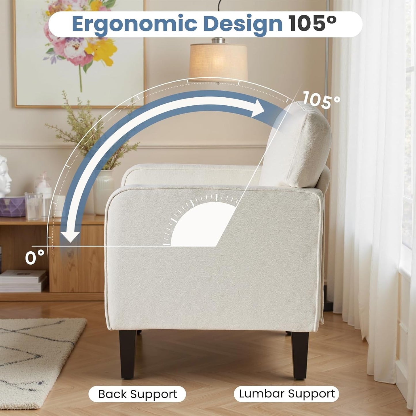 Modern Accent Chairs for Living Room, Corner Chairs for Adults, Reading Chair with Armrest and Backrest, Comfy Lounge Chairs for Bedroom, Waiting Room and Reception Room, Cream